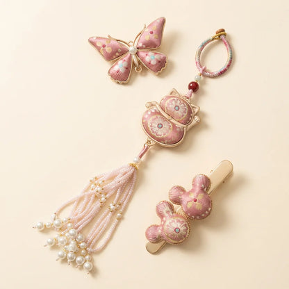 Pink Shu Brocade Gift Set flat lay — ivory background all 3 pieces