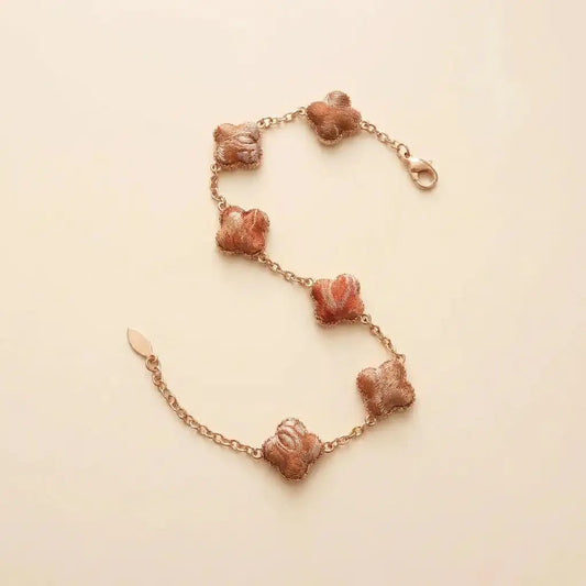 Clover Silk Brocade Chain Bracelet — Terracotta orange ivory background HERO handcrafted