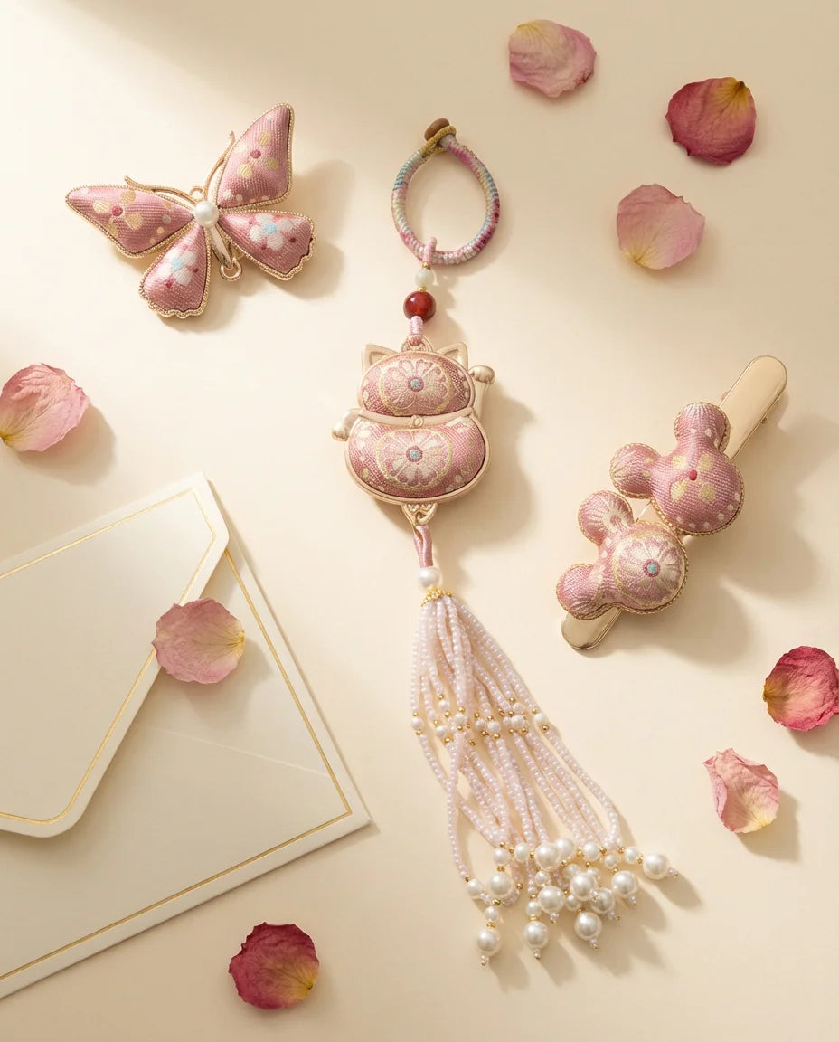 Pink Shu Brocade Gift Set lifestyle scene — eucalyptus styling artisan