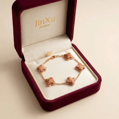 Clover Silk Brocade Chain Bracelet — Terracotta JinXu Atelier gift box burgundy velvet packaging BOX
