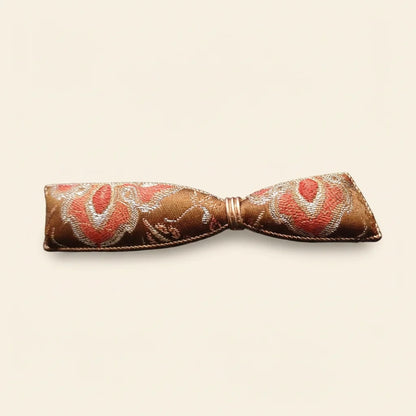 Bow Silk Brocade Hair Clip — Terracotta ivory background HERO handcrafted