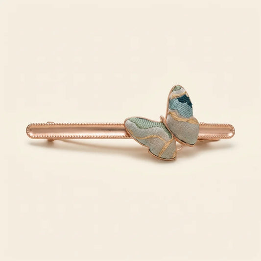 Butterfly Bar Clip — Sage Blue Shu Brocade ivory background HERO handcrafted