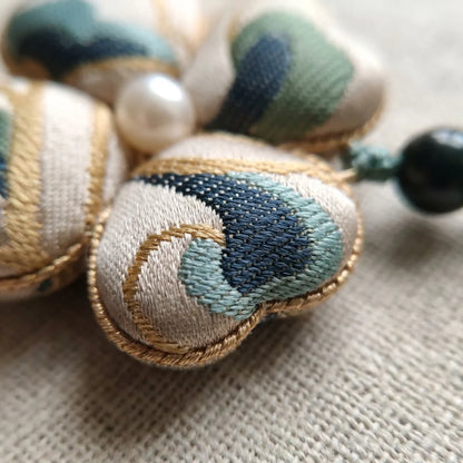 Clover Silk Brocade Phone Charm — Sage Blue silk weave TEXTURE close-up detail