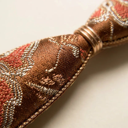 Bow Silk Brocade Hair Clip — Terracotta silk weave TEXTURE close-up detail