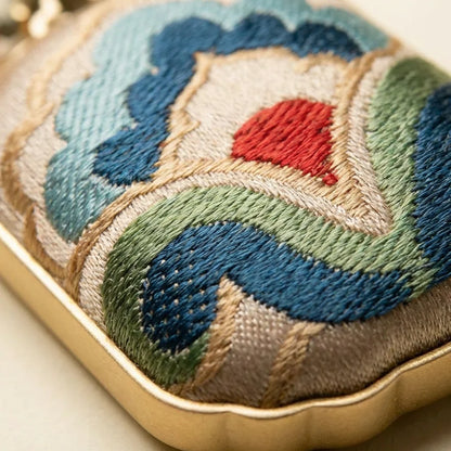 Shu Brocade Rectangular Pendant Necklace — Cloud Motif silk weave macro high-definition TEXTURE